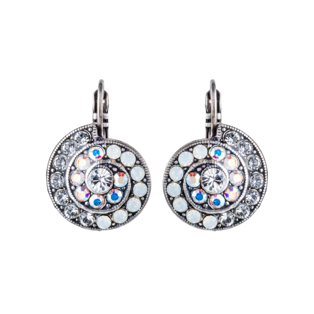 Extra Luxurious Shell Leverback Earring in "Crystal Clear"- Antiqued Silver