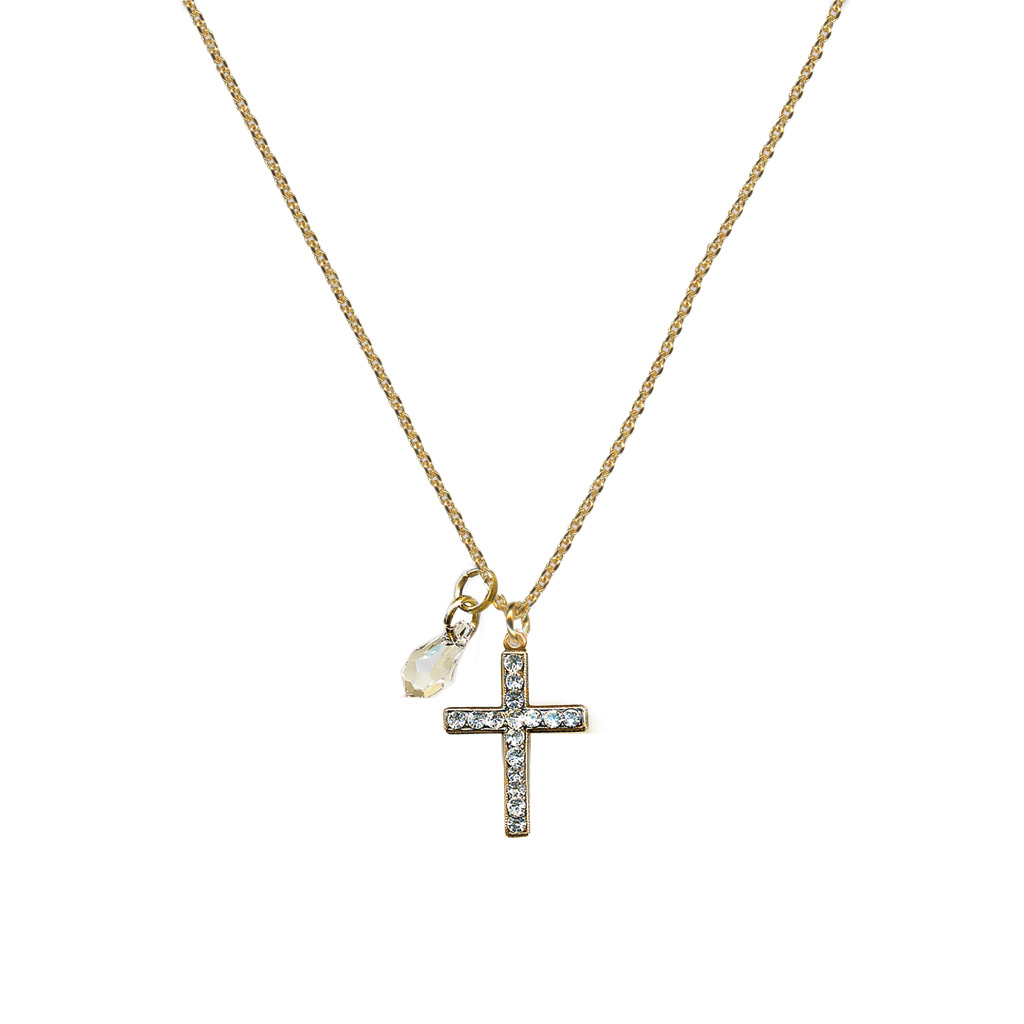 Petite Cross Pendant with Briolette in "On a Clear Day"- Yellow Gold