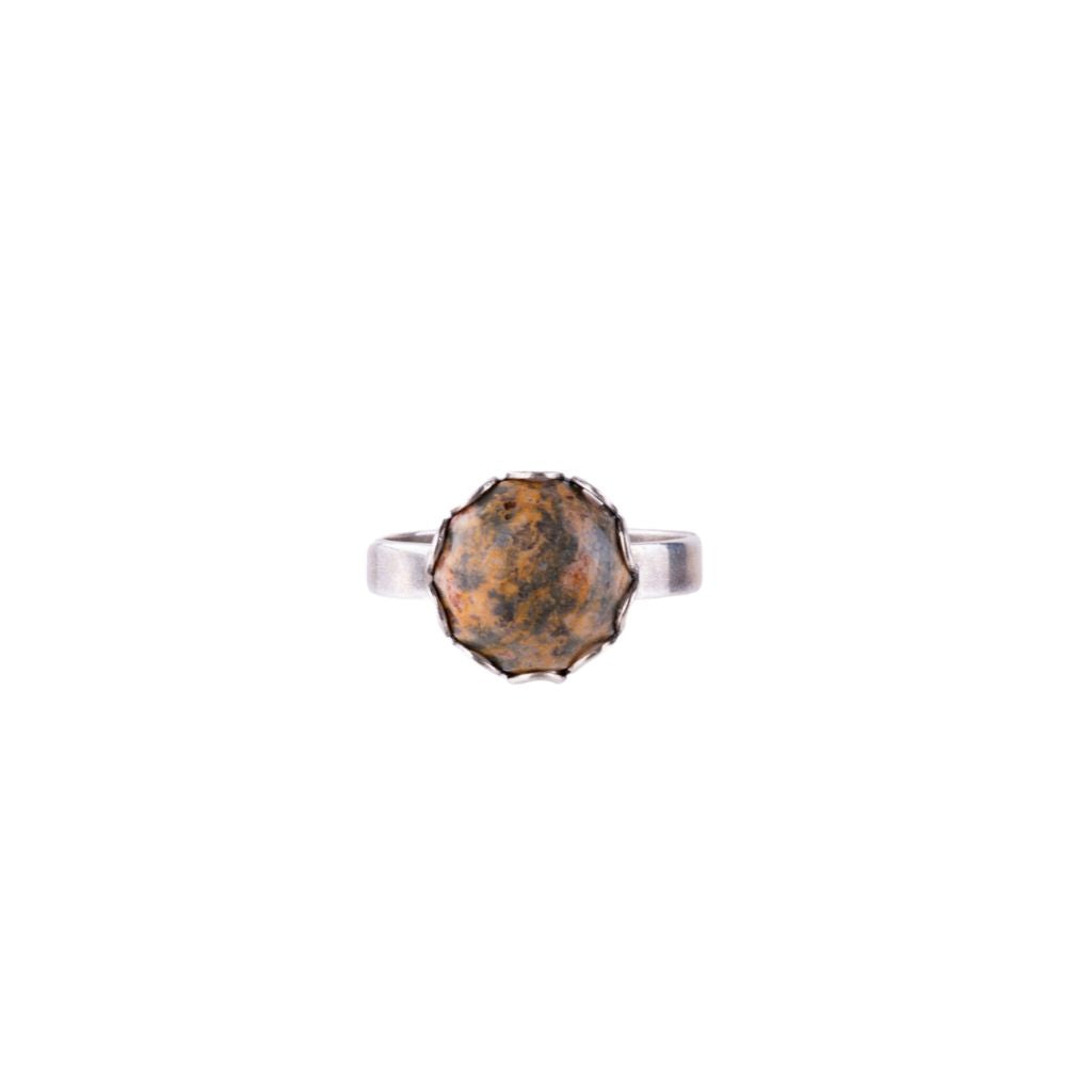 of Single Stone Embellished Adjustable Ring in "Leopard Skin" - Antique Silver