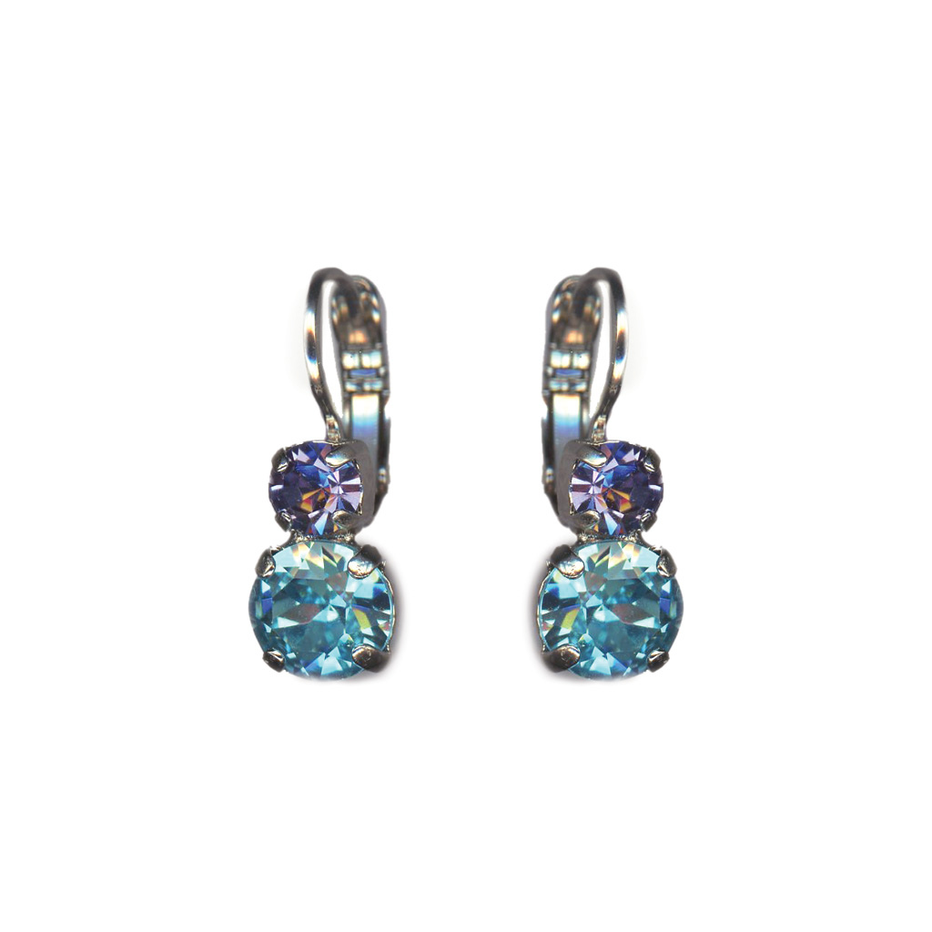 Medium Double Stone Leverback Earrings- "Vineyard Veranda" Rhodium