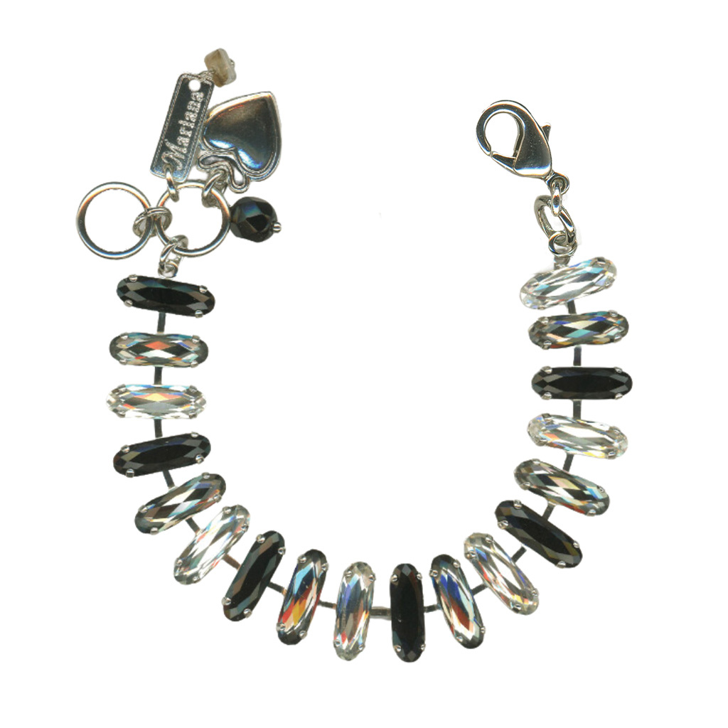 Long Oval Bracelet in "Jet Diamond" - Rhodium