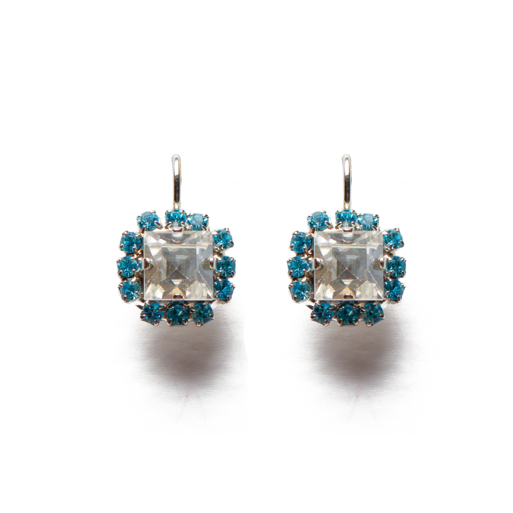 Square Halo Leverback Earrings in "Bay Blue" *Custom*