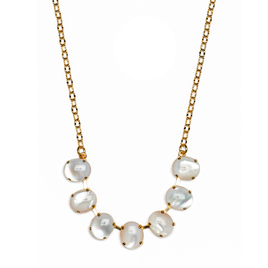 Large Oval Chain Necklace in "White Shell" - Rhodium