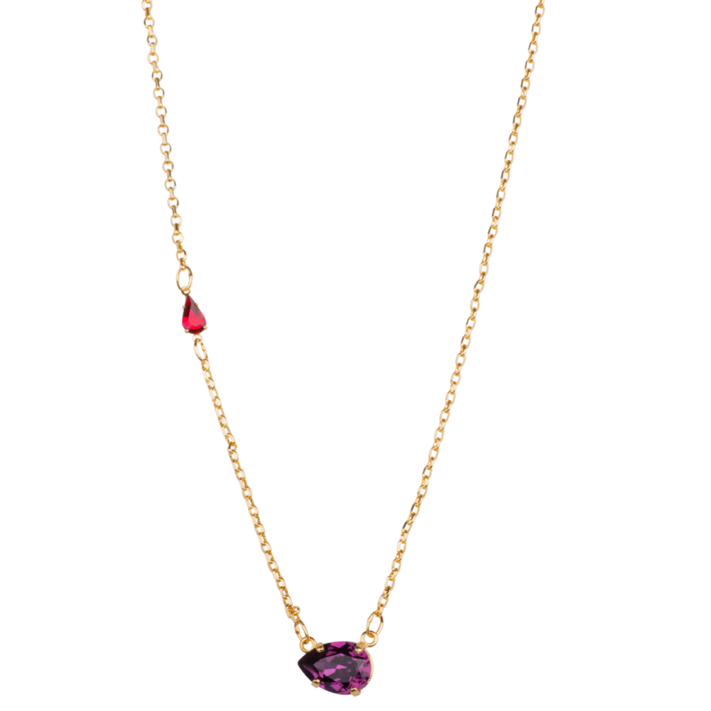 Pear Pendant with Decorated Chain in "Crushed Cranberry" - Yellow Gold