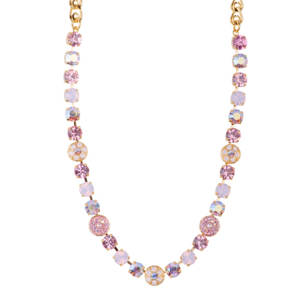 Medium Pavé Necklace in "Light Pink" - Yellow Gold