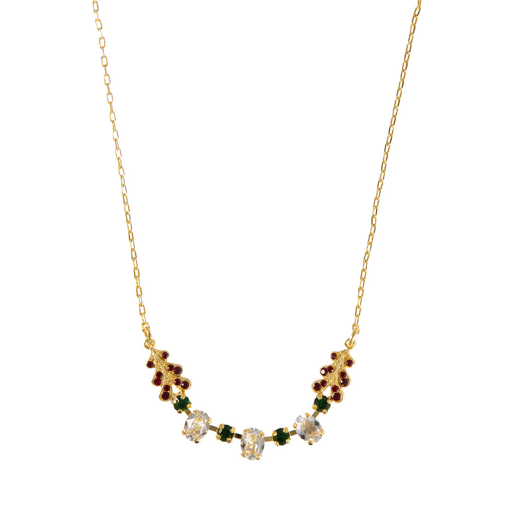 Petite Oval and Tree Necklace in "Holly" - Yellow Gold