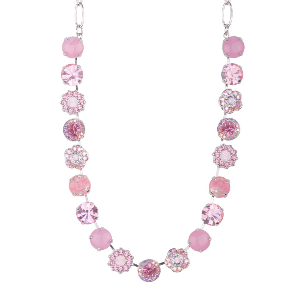 Large Rosette Necklace in "Light Pink" - Rhodium