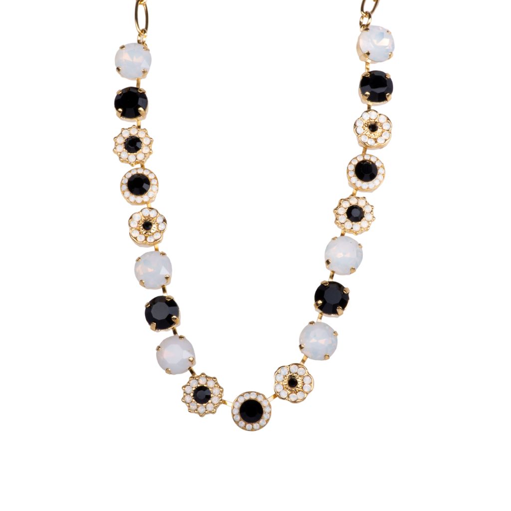 Large Rosette Rivoli Necklace in "Jet and White Opal" - Yellow Gold
