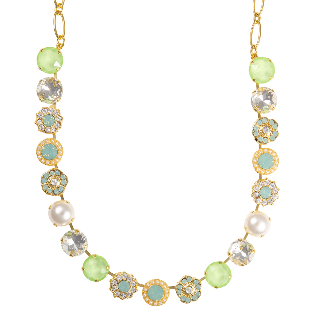 Large Rosette Rivoli Necklace in "Malibu Mint" - Yellow Gold