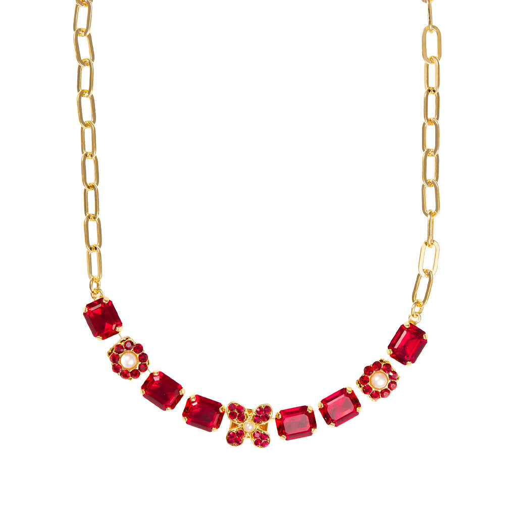 Small Emerald Necklace with Elements in  in "Ruby and Pearl" - Yellow Gold