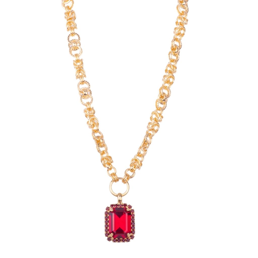 Extra Luxurious Halo Emerald Cut Pendant with Byzantine Chain in "Holiday" *Custom*
