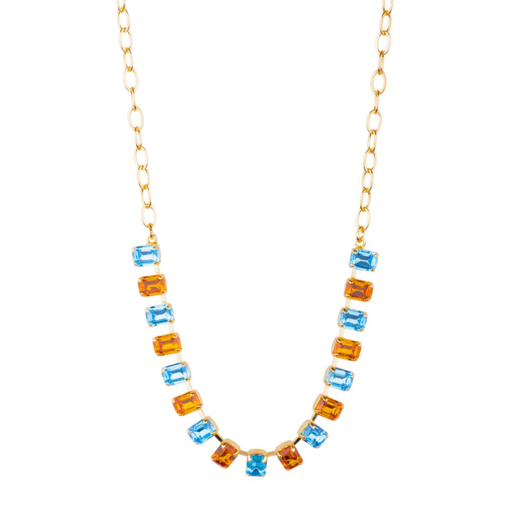 Petite Emerald Everyday Necklace in "Aquamarine and Topaz" - Yellow Gold