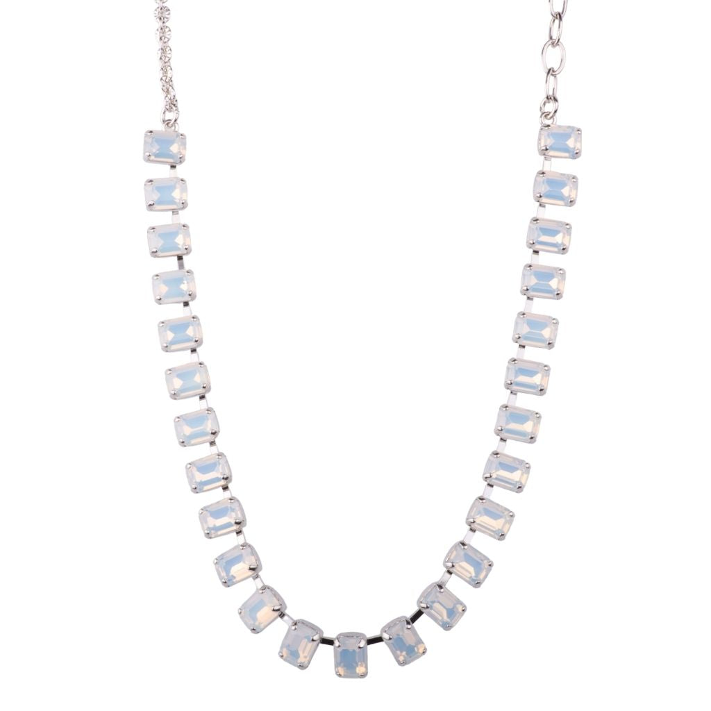 Medium Emerald Everyday Necklace in "White Opal" - Rhodium