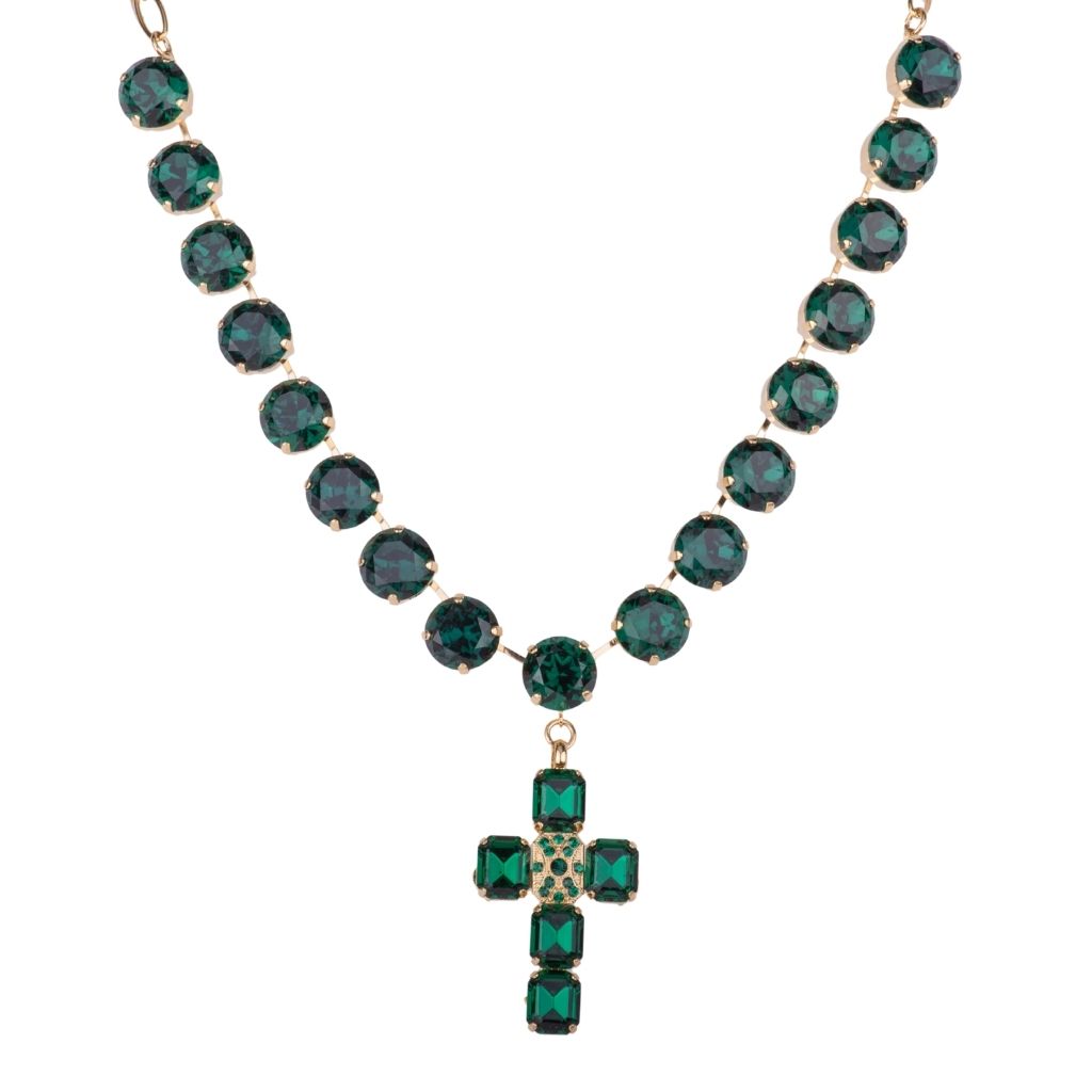 Extra Luxurious Round Necklace with Cross in "Emerald"- Yellow Gold