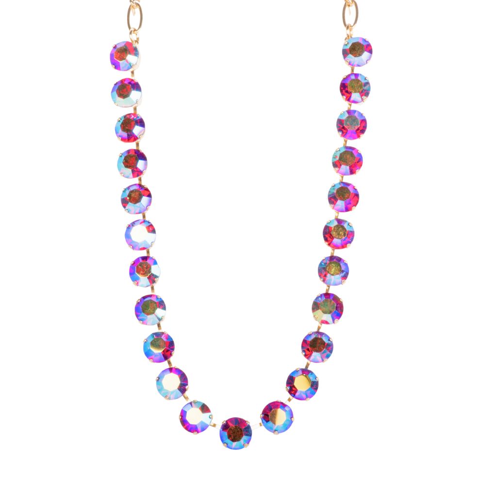 Large Round Necklace in "Light Siam Aurora Borealis" - Yellow Gold