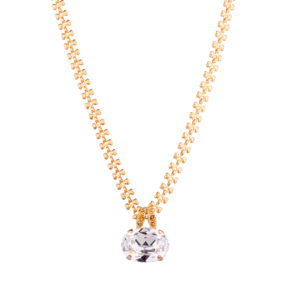 Large Oval Stone and Chain Necklace in "Dawn"- Yellow Gold