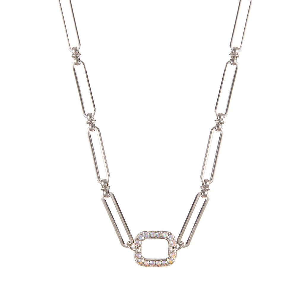 Petite Rectangle Pendant with Paperclip Chain in "Clear Aurora Borealis" *Custom*