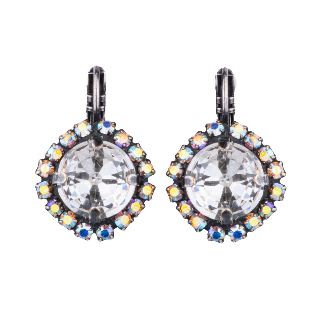 Large Halo Leverback Earrings in "On a Clear Day" - Antiqued Silver