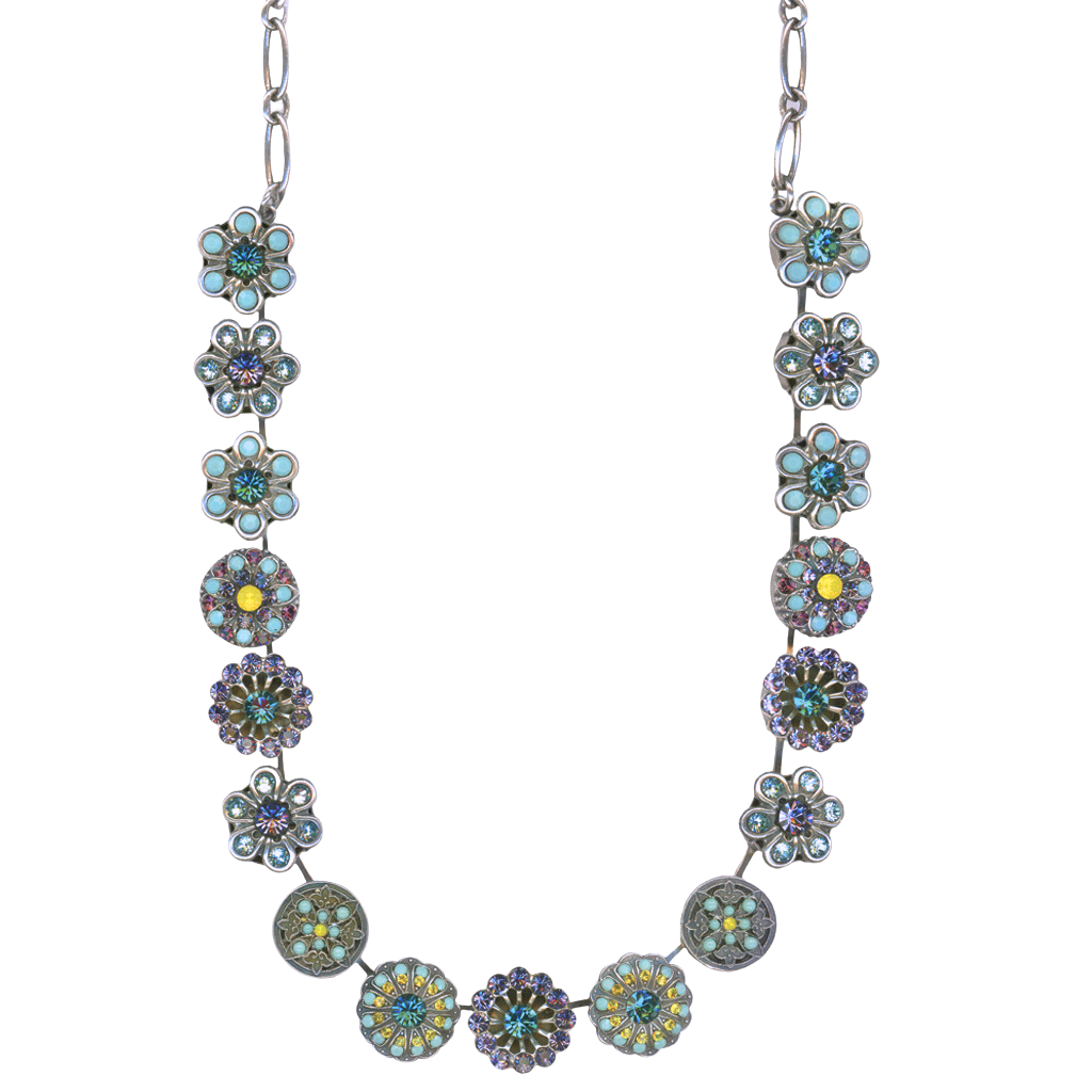 Extra Luxurious Rosette Necklace in "Vineyard Veranda" - Antique Silver