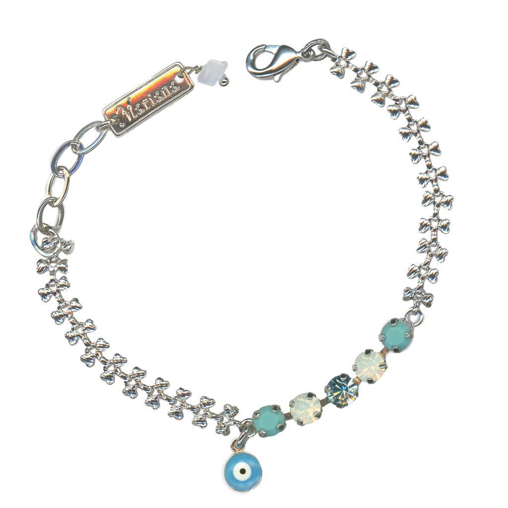 Petite Everyday Bracelet with Evil Eye in "Aegean Coast"- Rhodium