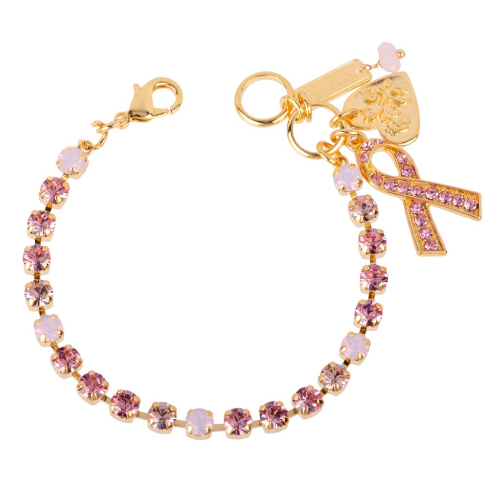 Petite Bracelet with Breast Cancer Ribbon in "Light Pink" - Yellow Gold