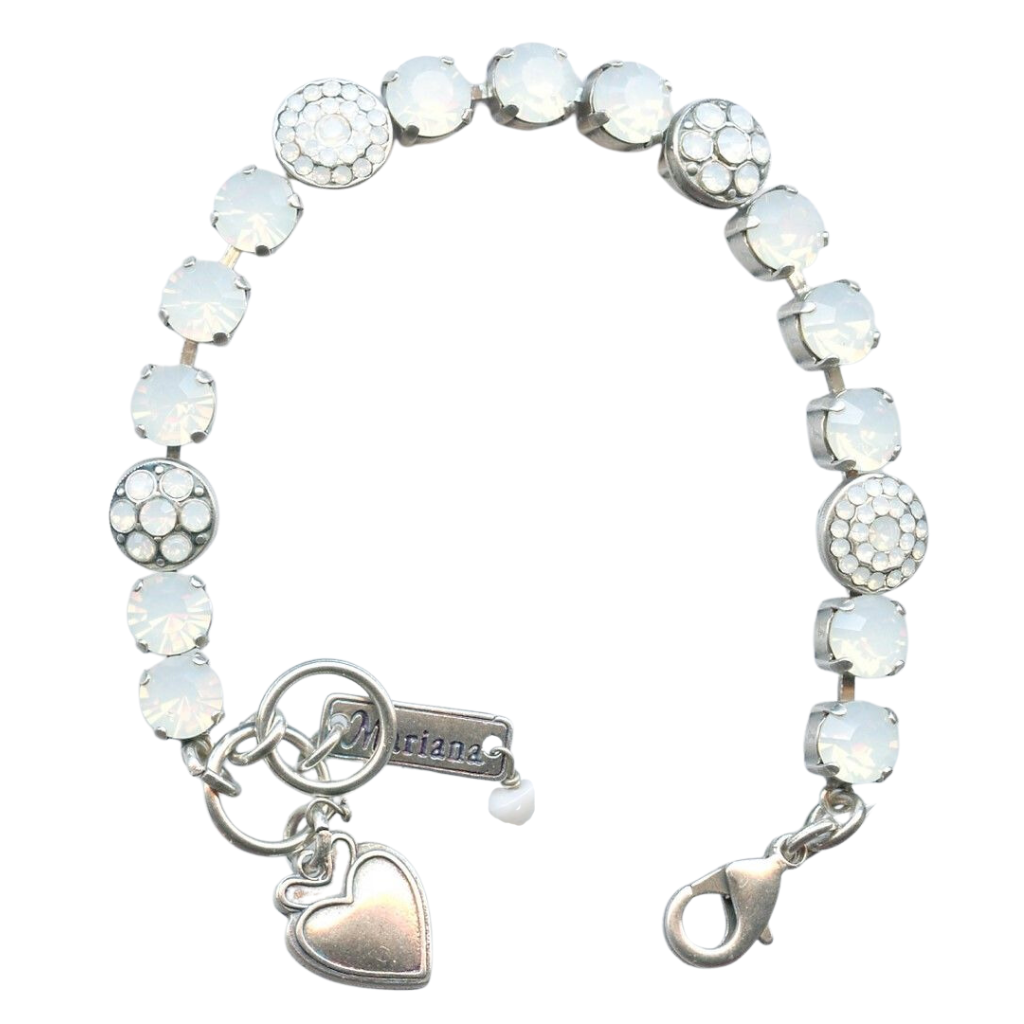 Medium Pavé Bracelet in "White Opal"- Rhodium