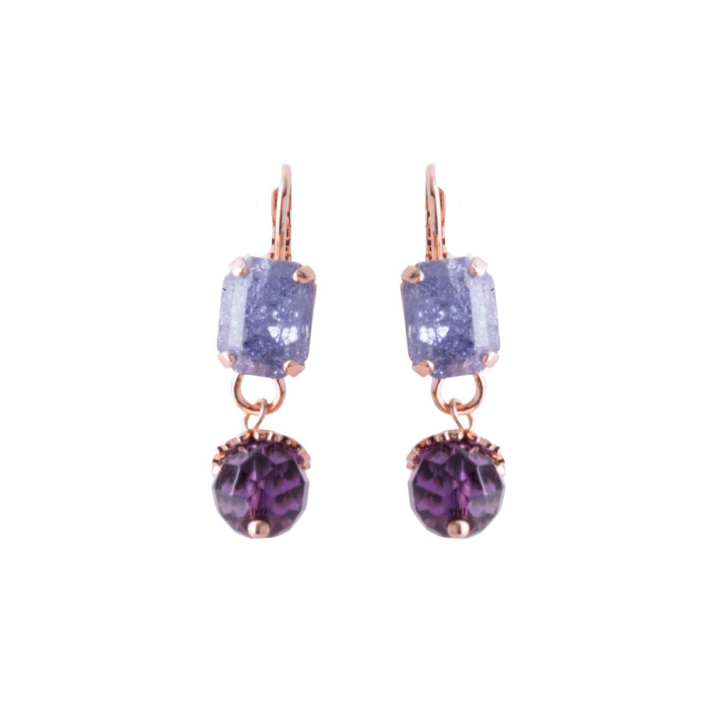 Small Emerald Leverback Earrings with Pearl Drop in "Tanzanite Ice" - Rose Gold