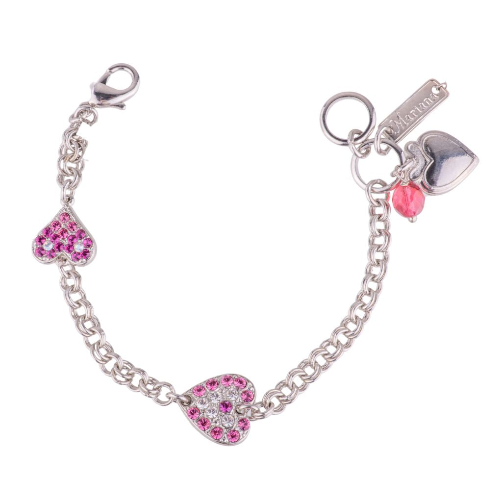 Hearts on Cable Chain Bracelet "Boungainvillea" - Rhodium