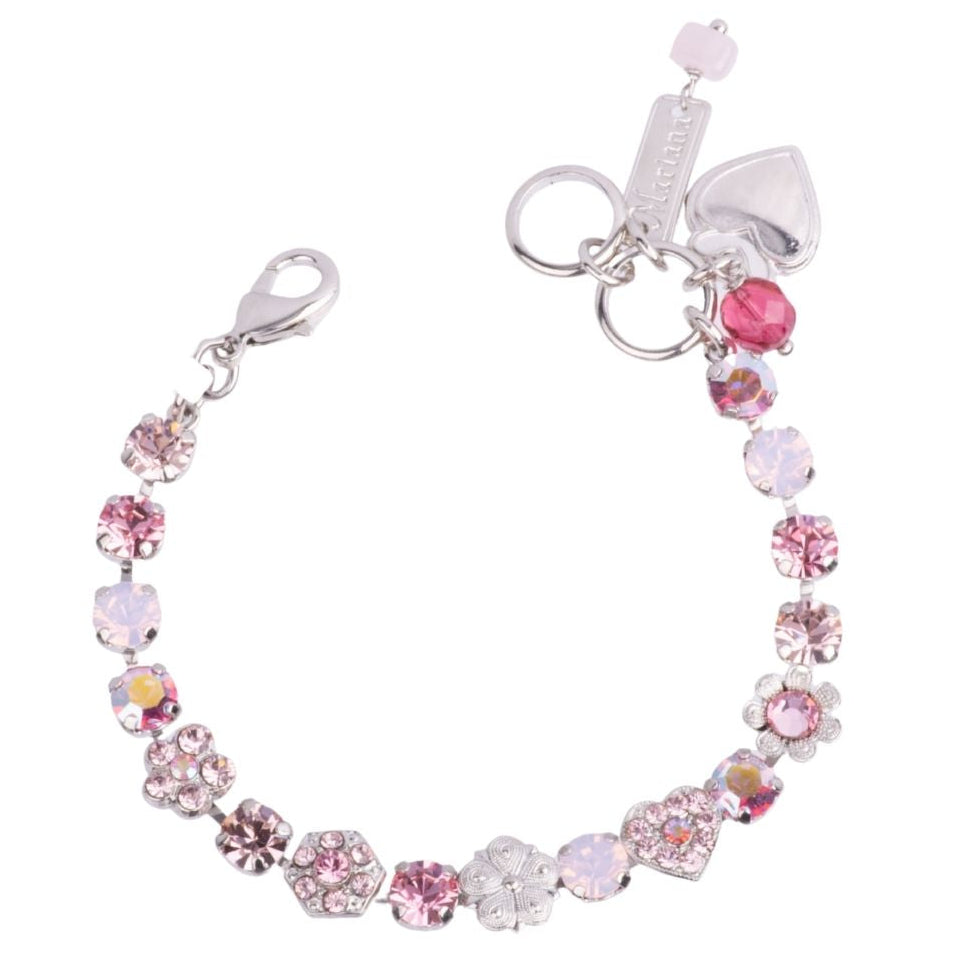 Small Heart and Flower Bracelet in "Flamingo" *Custom*