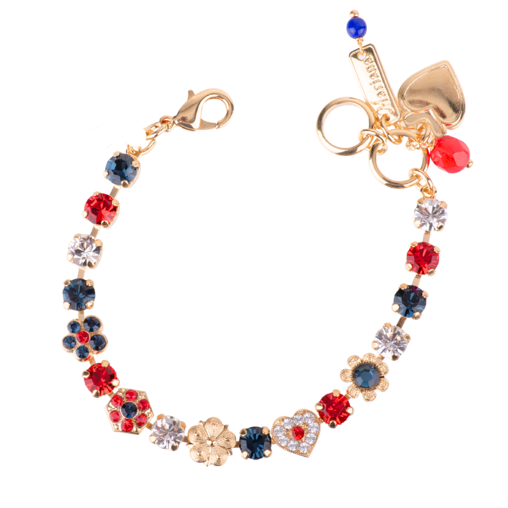 Petite Heart and Flower Bracelet in "Americana" *Custom*