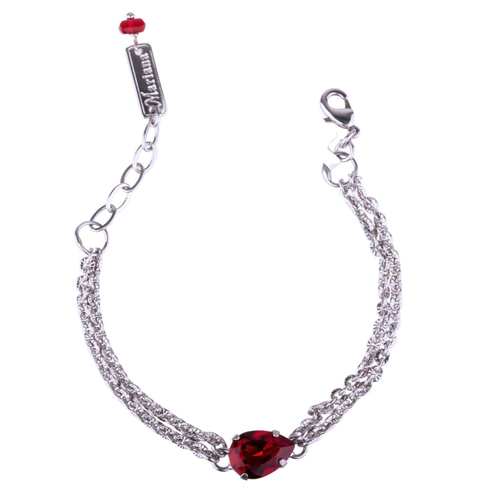 Pear Stone Chain Bracelet in "Siam" - Rhodium