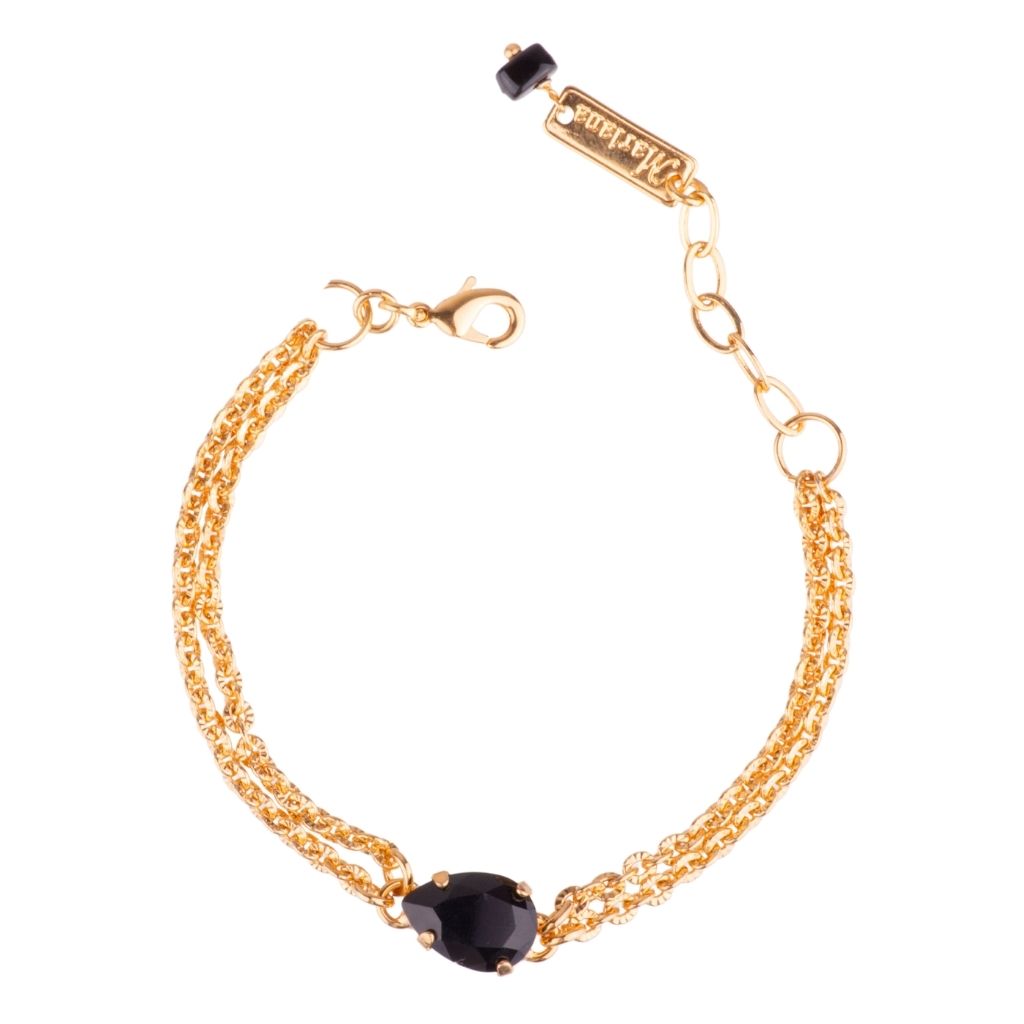 Pear Stone Chain Bracelet in "Jet" - Yellow Gold