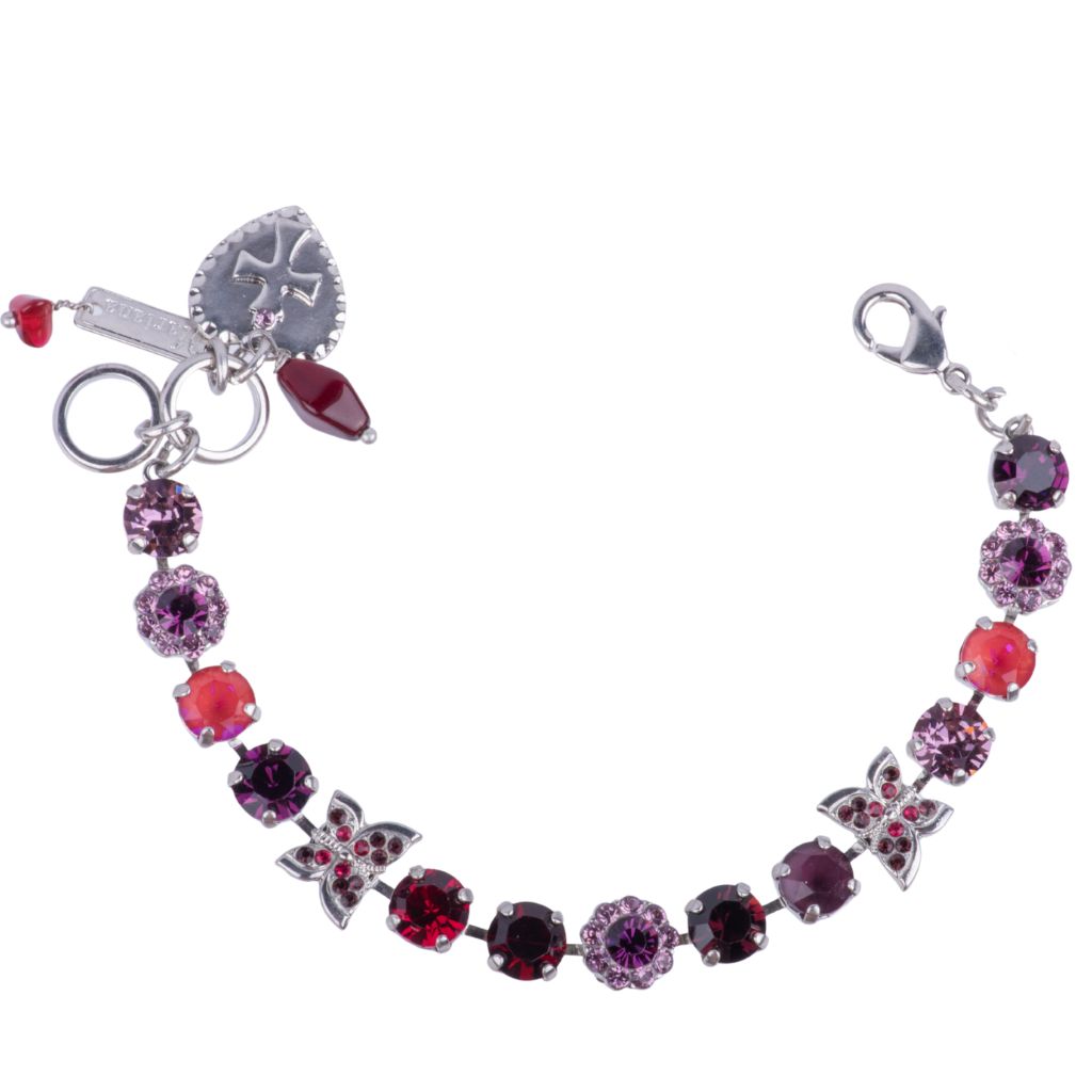 Medium Butterfly Bracelet with Decorated Heart in "Cranberry Crush" - Rhodium