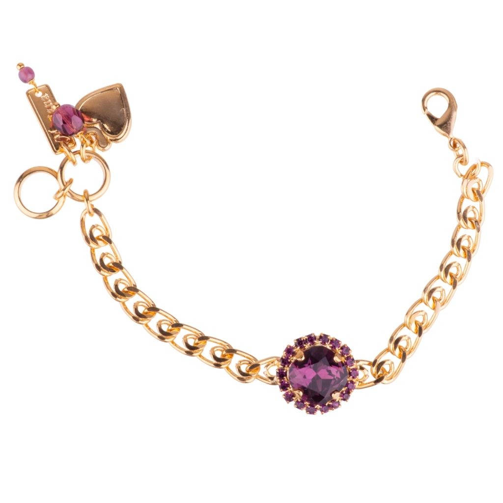 Cushion Cut Cluster and Chain Bracelet in "Amethyst" - Yellow Gold