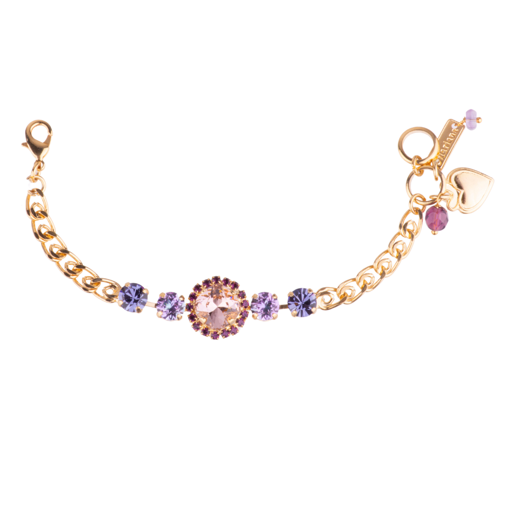 Cushion Cut Cluster and Chain Bracelet in "Wildberry" - Yellow Gold