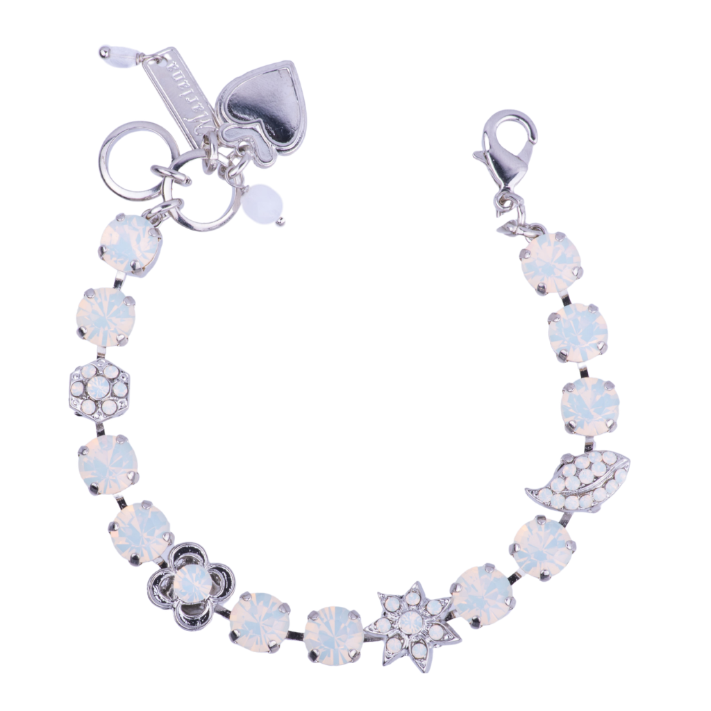 Medium Naturalistic Elemental Bracelet in "White Opal" - Rhodium