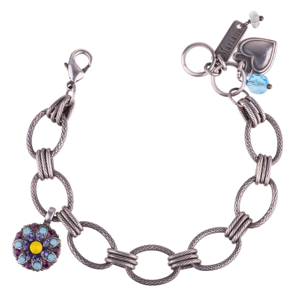 Chain Link Guardian Angel Bracelet in "Vineyard Veranda" - Antique Silver