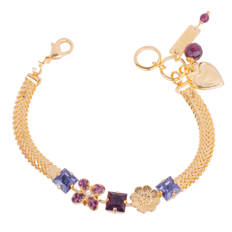 Multi-Element Herringbone Chain in "Wildberry" - Yellow Gold
