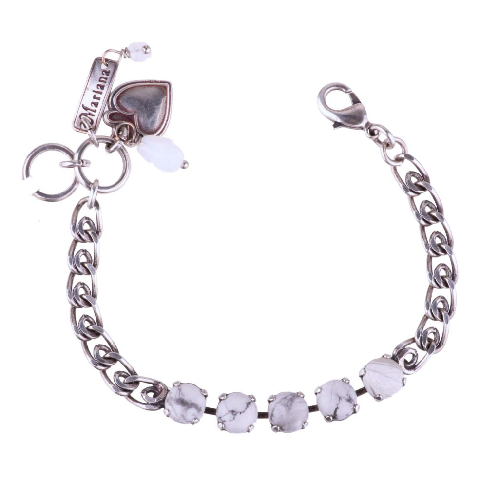 Medium Five Stone Bracelet in "White Howlite" - Antique Silver