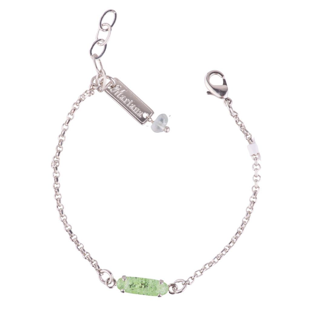 Petite Stackable Long Oval Bracelet in "Peridot ICE" - Rhodium