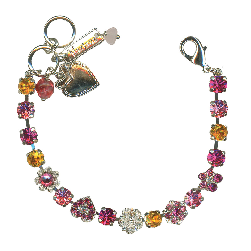 Petite Heart and Flower Bracelet in "Bougainvillea" *Custom*