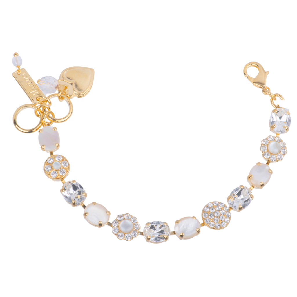 Medium Oval Pavé Bracelet in "White Shell" - Yellow Gold