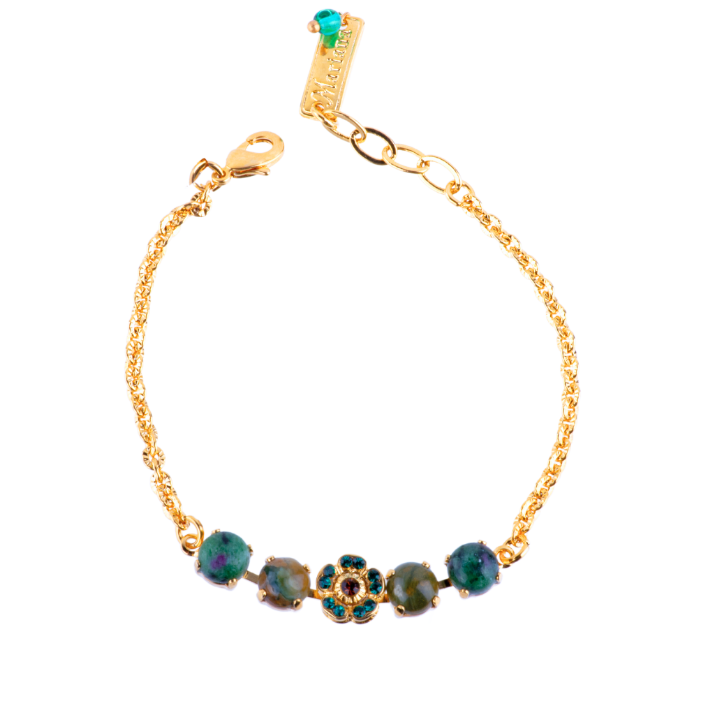 Medium Flower Chain Bracelet in "Deep Forest" - Yellow Gold