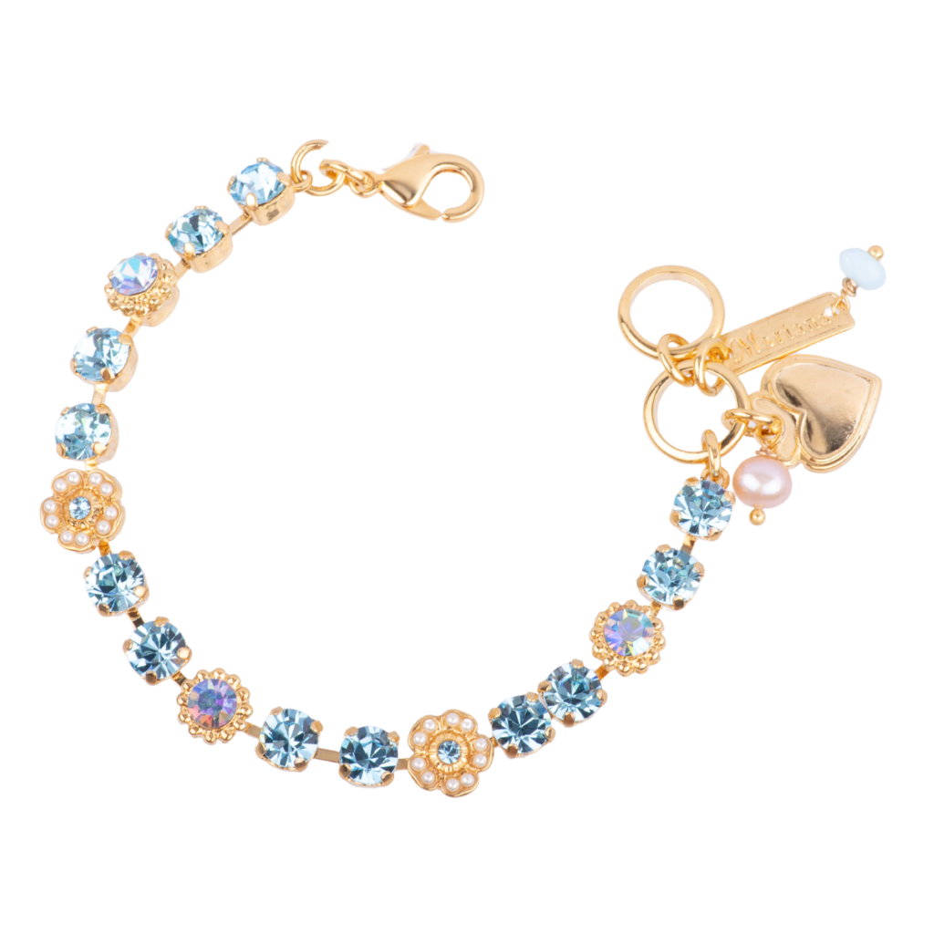 Small Flower Cluster Bracelet in "Aquamarine Pearl" - Yellow Gold