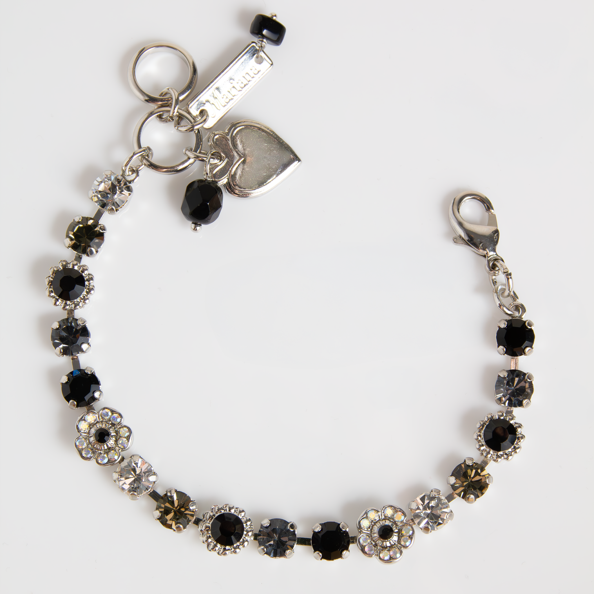 Small Flower Cluster Bracelet in "Obsidian Shores" - Rhodium