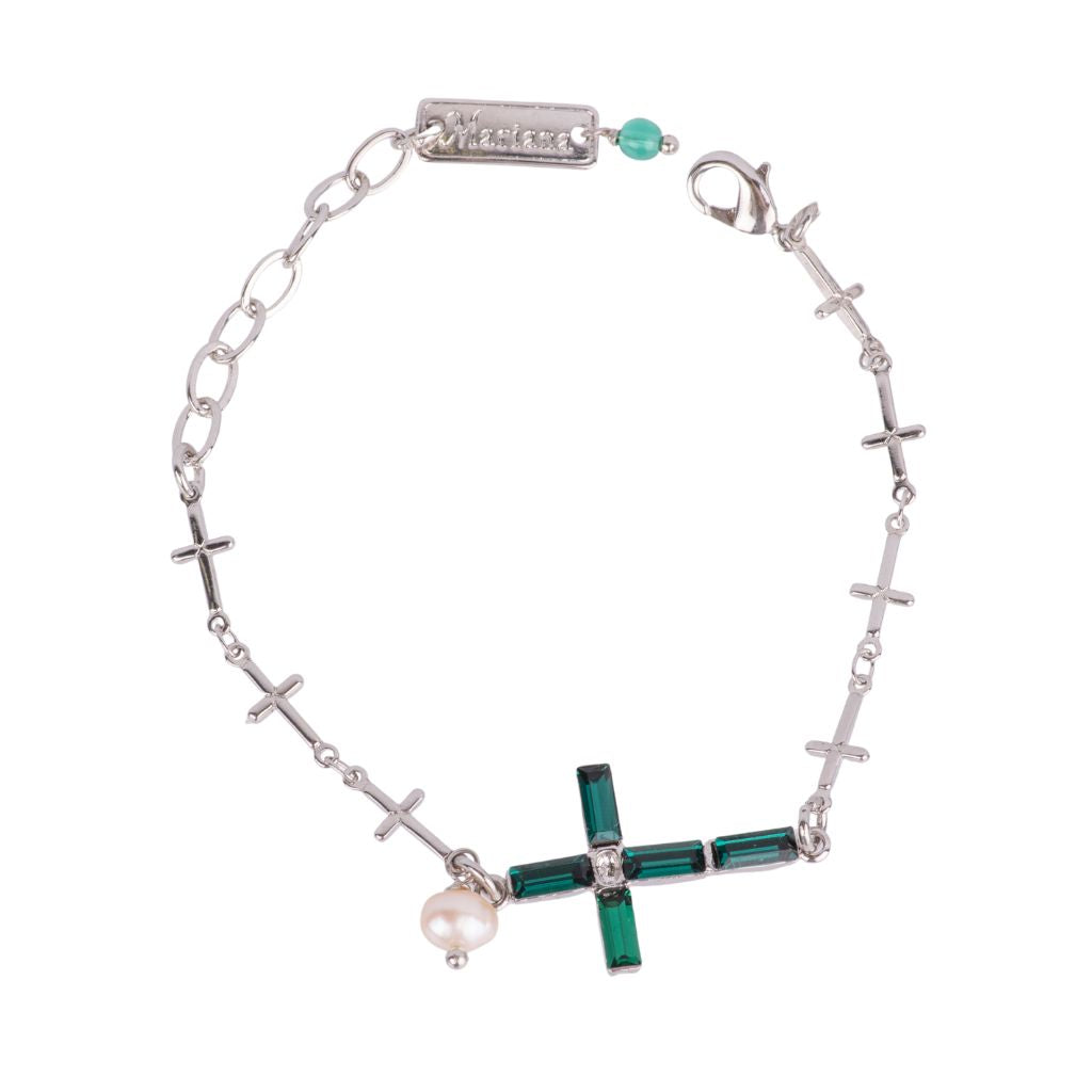 Cross Chain Bracelet in "Emerald" (Choose Your Plating)