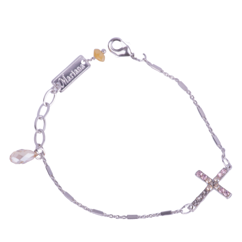 Petite Cross Chain Bracelet in "Champagne Kisses" - Rhodium