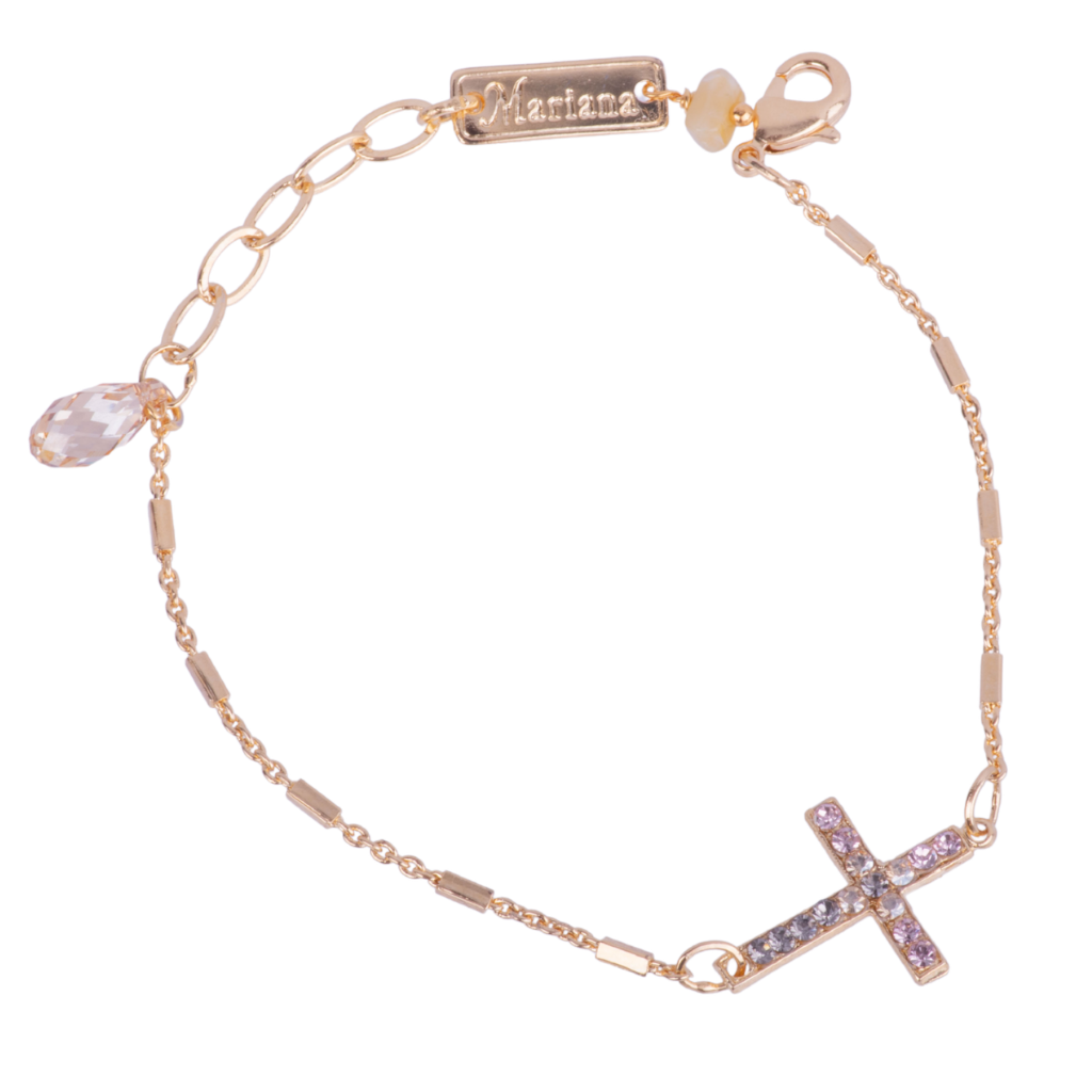 Petite Cross Chain Bracelet in "Champagne Kisses" - Yellow Gold