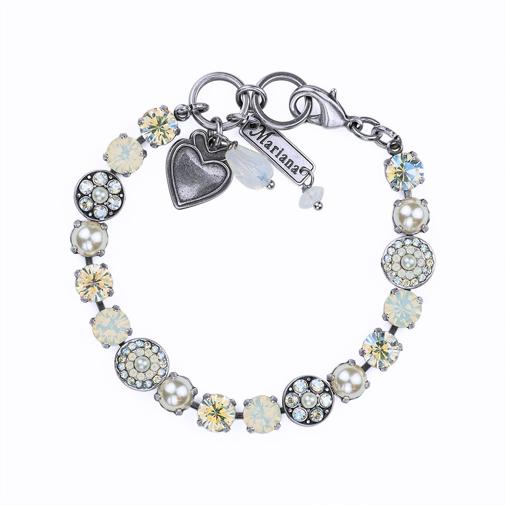 Medium Pavé Bracelet in "Ivory" - Antique Silver