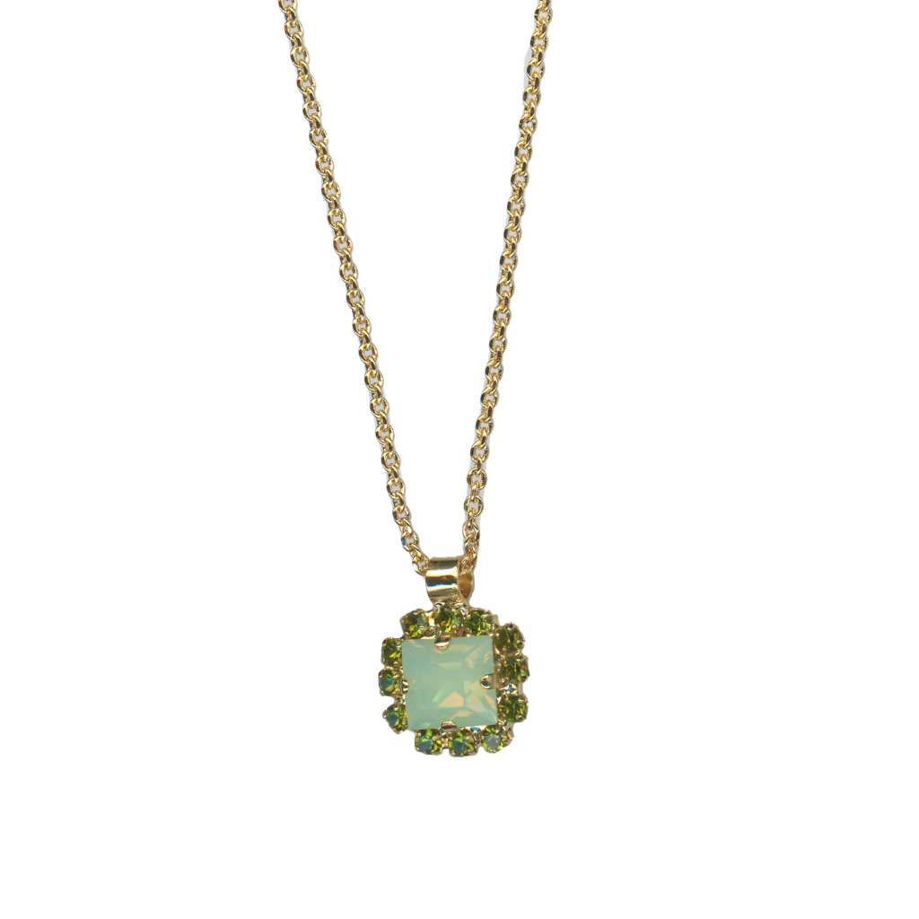 Square Halo Pendant in "Evergreen"  - Yellow Gold